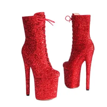 Luxury 20cm Pleaser Platform Boots with Glitter Sequins Plus Size