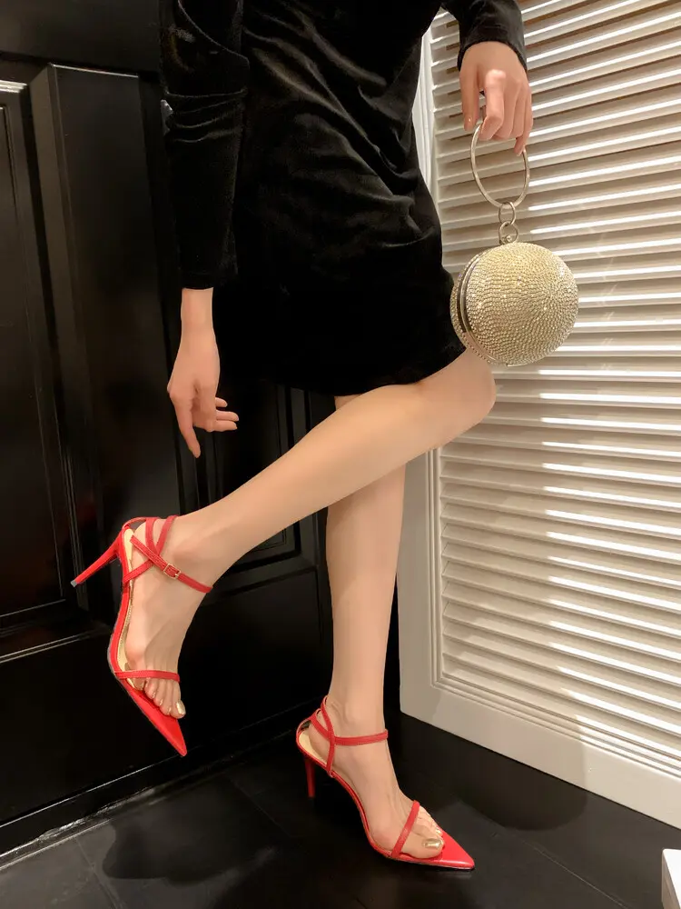 Women's 8cm stiletto pointed-toe sheepskin sandals  (14)