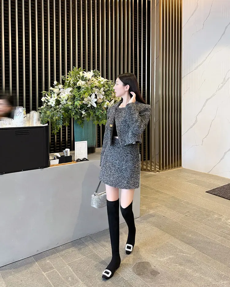 Black Velvet Rhinestone Over-the-Knee Stiletto Boots  5009 (39)