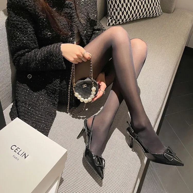 4cm Heel V-Buckle Women's Patent Leather High Heel Sandals (13)