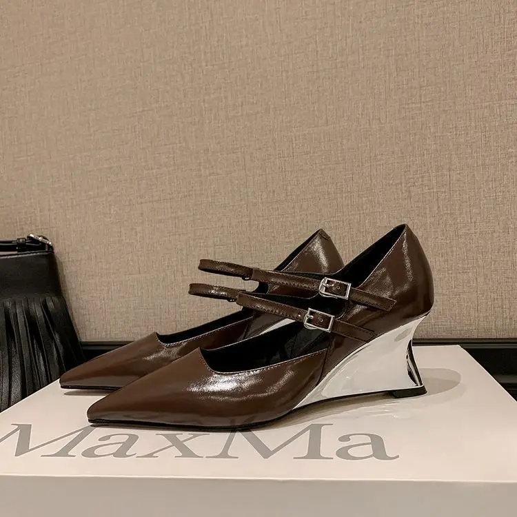 Silver Wedge Heel Mary Jane Pumps 6.5cm Black Leather (12).jpg