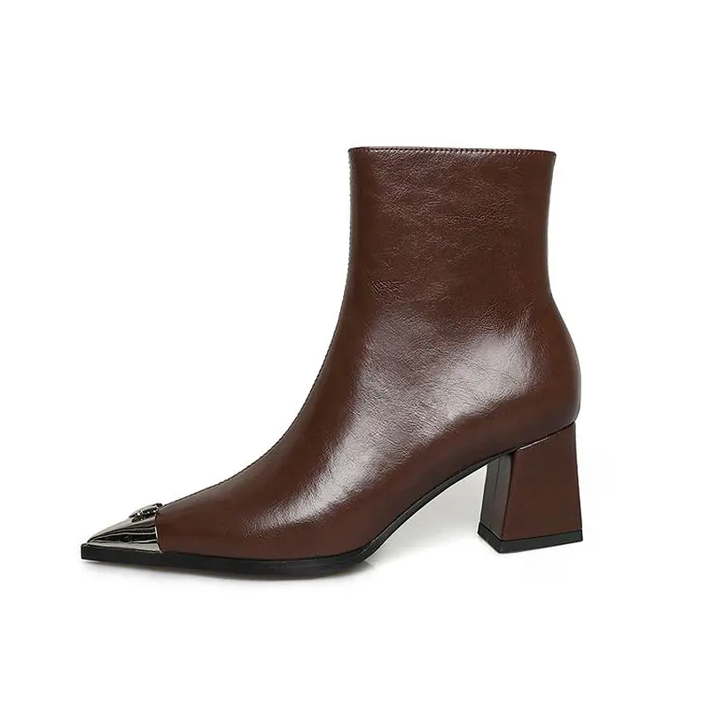 Wholesale Women's Western Ankle Boots Cowhide, Fleece-Lined, Chunky Heel (2).jpg