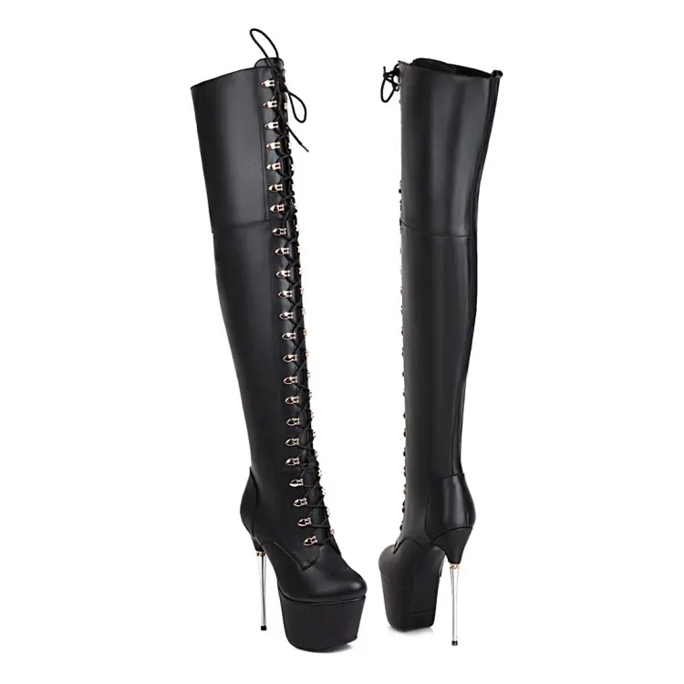 Silver 16cm Extreme Heel Western Over-The-Knee Lace-Up Boots (7).jpg