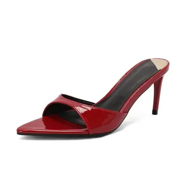 7cm Patent Leather Pointed Toe High Heel Sandals