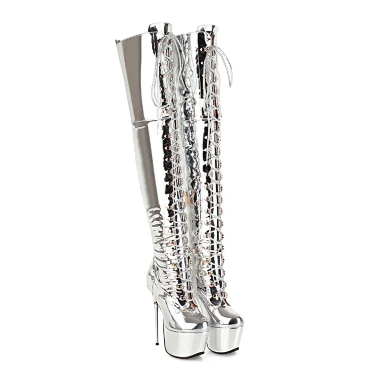 Silver 16cm Extreme Heel Western Over-The-Knee Lace-Up Boots (2).jpg