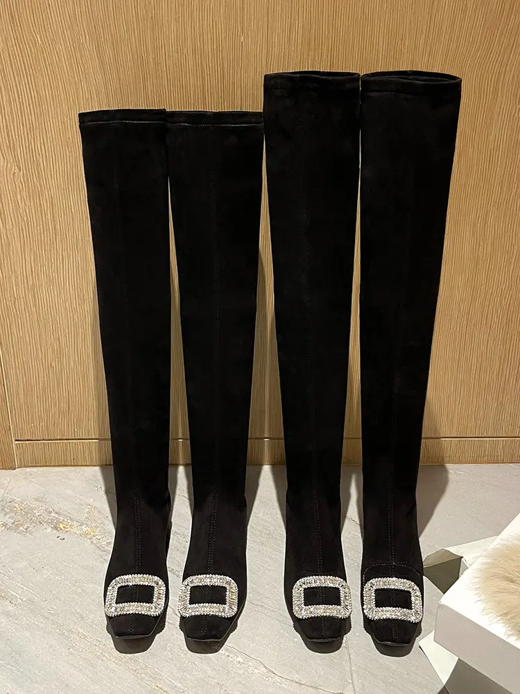 Black Velvet Rhinestone Over-the-Knee Stiletto Boots  5009 (6)