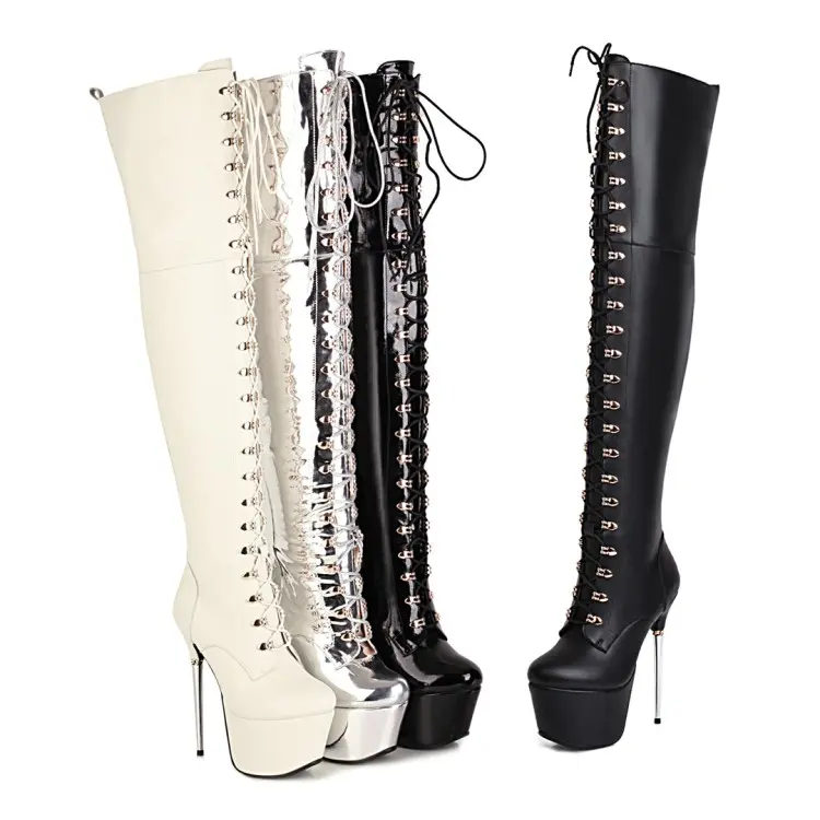 Silver 16cm Extreme Heel Western Over-The-Knee Lace-Up Boots (6).jpg