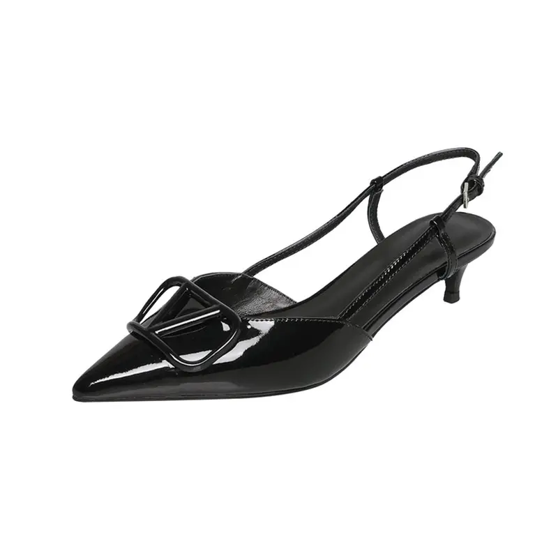 4cm Heel V-Buckle Women's Patent Leather High Heel Sandals (7).jpg