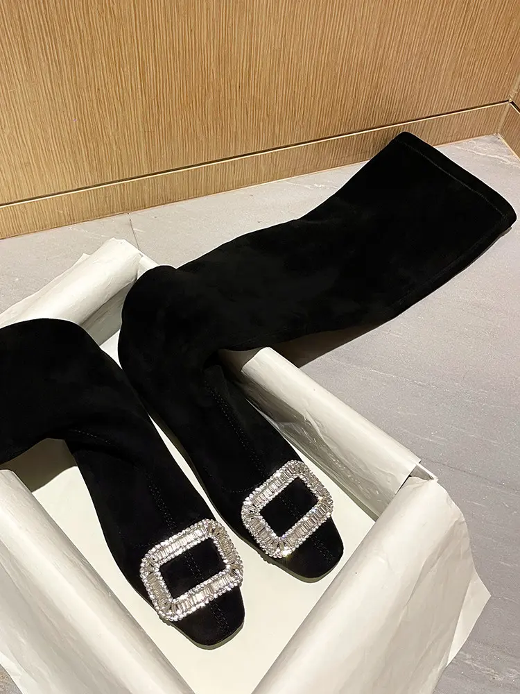 Black Velvet Rhinestone Over-the-Knee Stiletto Boots  5009 (8)