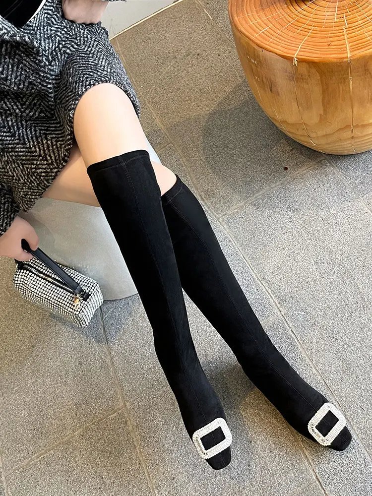 Black Velvet Rhinestone Over-the-Knee Stiletto Boots  5009 (27)