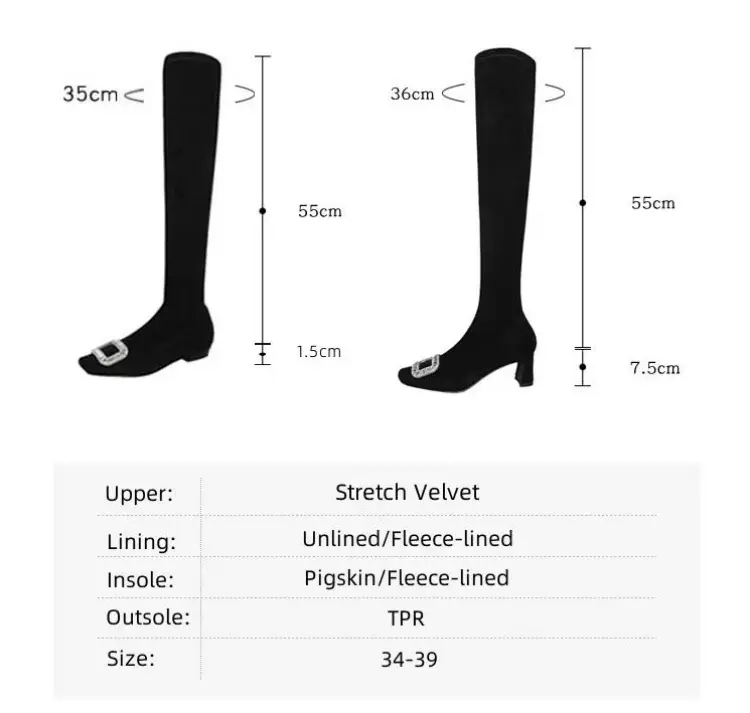 Black Velvet Rhinestone Over-the-Knee Stiletto Boots  5009 (47)