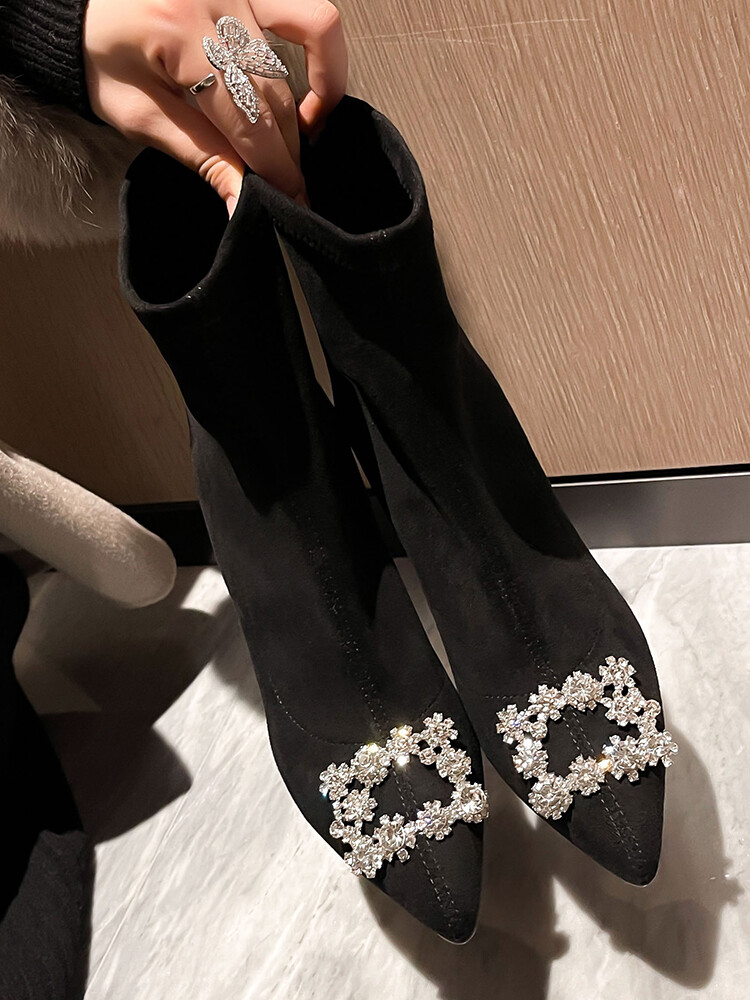 Women's Stiletto Ankle Boots - Pointed Toe, Stretch Velvet 5004 (2)