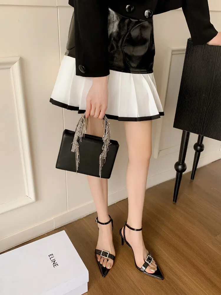 Women's 8cm stiletto pointed-toe sheepskin sandals  (10)