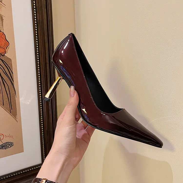 Metallic Sculptural Stiletto Pumps Nude Patent Leather (2).jpg