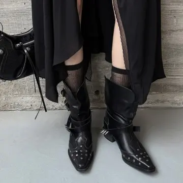 Custom Wide Calf Cowhide Western Boots: 5cm Block Heel, Square Toe