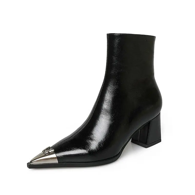 Wholesale Women's Western Ankle Boots Cowhide, Fleece-Lined, Chunky Heel (6).jpg