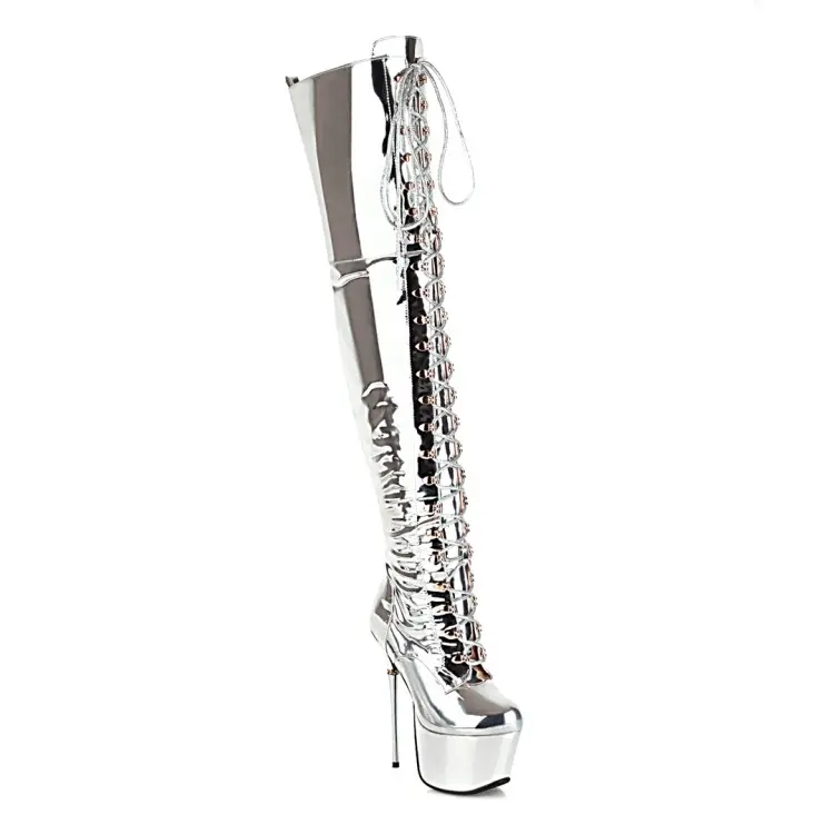 Silver 16cm Extreme Heel Western Over-The-Knee Lace-Up Boots (1).jpg