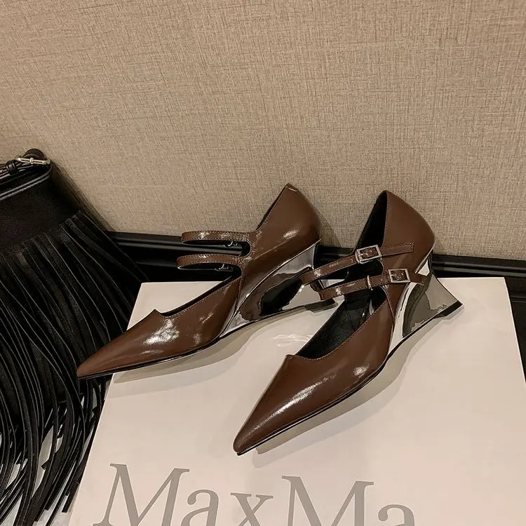 Silver Wedge Heel Mary Jane Pumps 6.5cm Black Leather (9).jpg