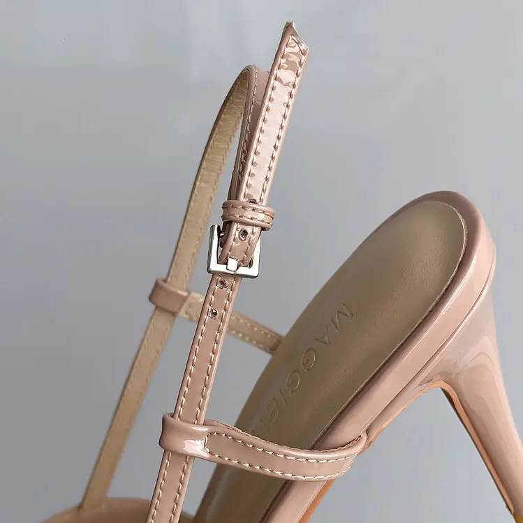 4cm Heel V-Buckle Women's Patent Leather High Heel Sandals (22)