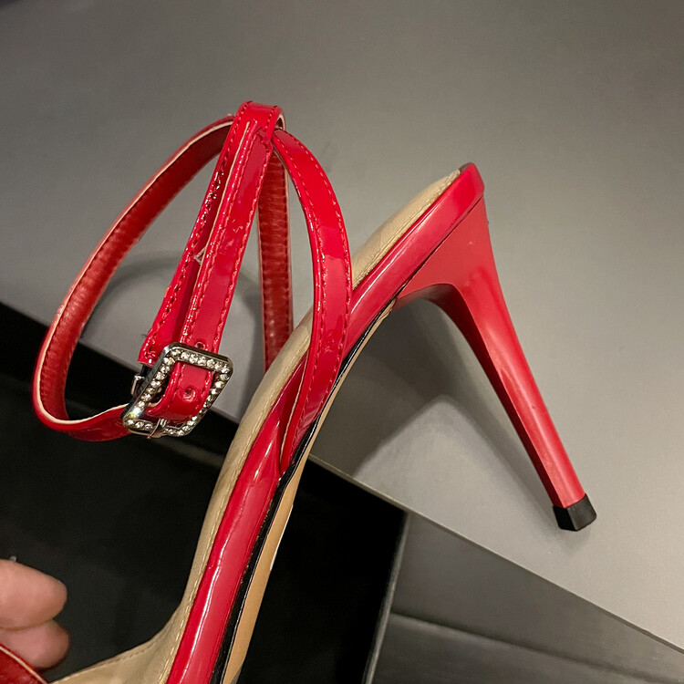 Women's 8cm stiletto pointed-toe sheepskin sandals  (17)