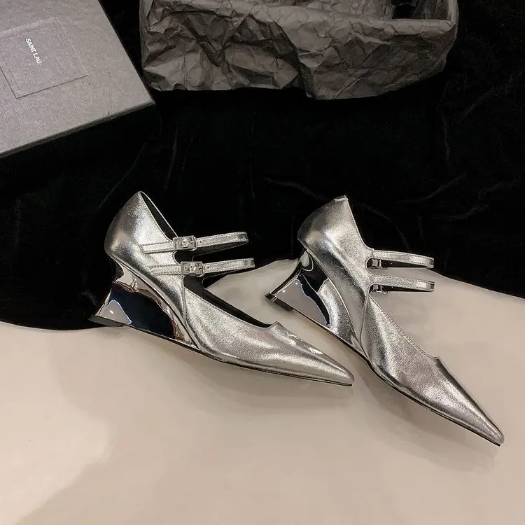 Silver Wedge Heel Mary Jane Pumps 6.5cm Black Leather (18).jpg