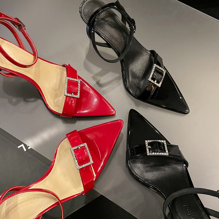 Women's 8cm stiletto pointed-toe sheepskin sandals  (15)