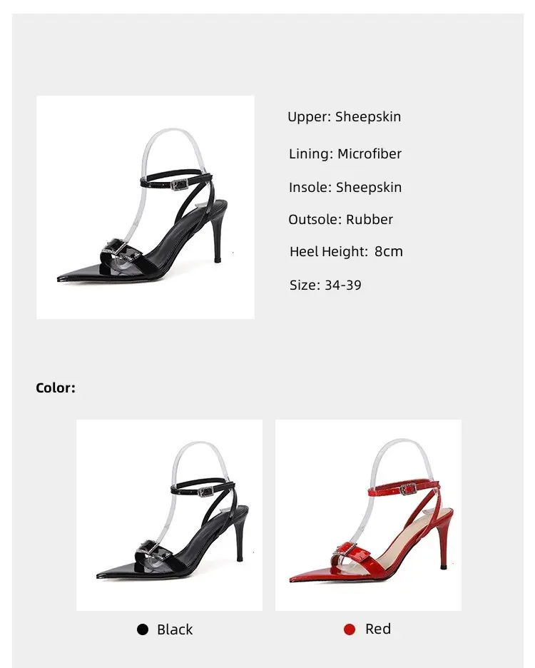 Women's 8cm stiletto pointed-toe sheepskin sandals  (1)