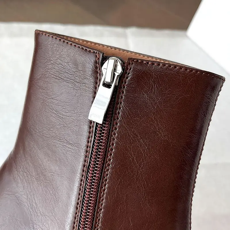 Wholesale Women's Western Ankle Boots Cowhide, Fleece-Lined, Chunky Heel (11).jpg