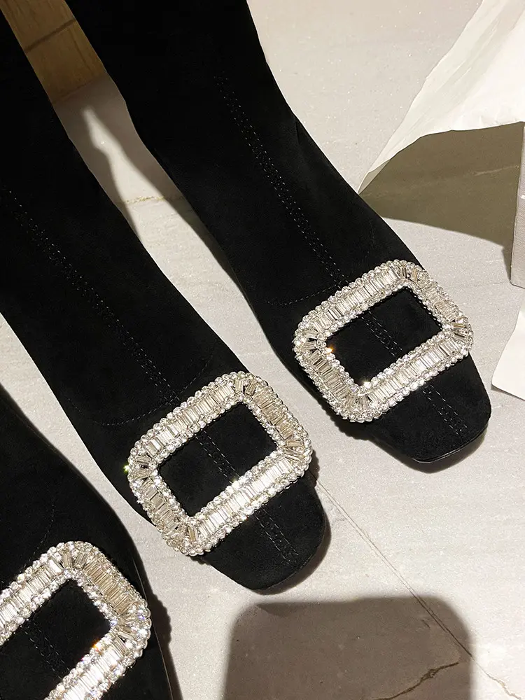 Black Velvet Rhinestone Over-the-Knee Stiletto Boots  5009 (7)