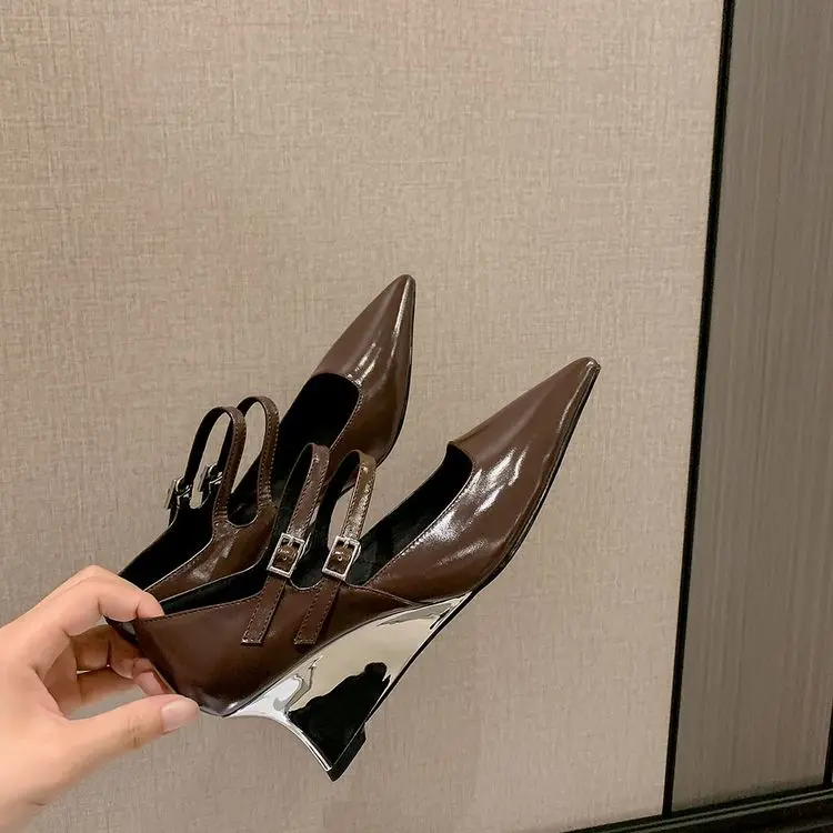 Silver Wedge Heel Mary Jane Pumps 6.5cm Black Leather (11).jpg