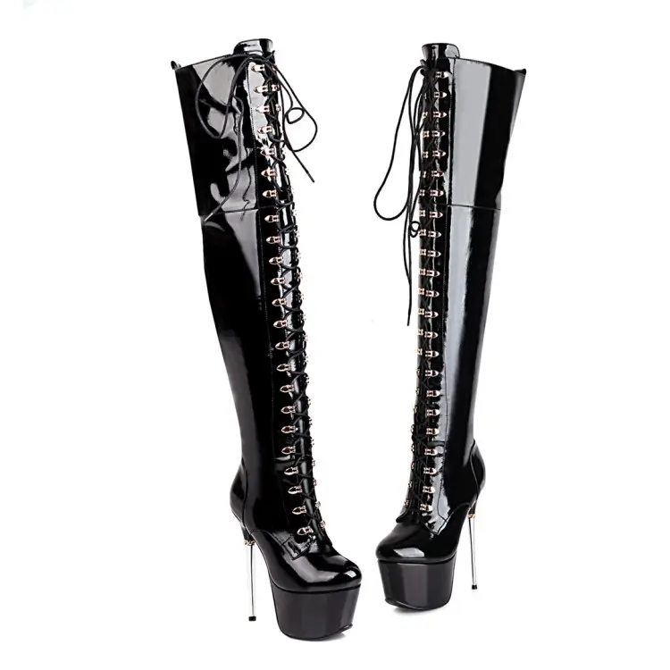 Silver 16cm Extreme Heel Western Over-The-Knee Lace-Up Boots (5).jpg