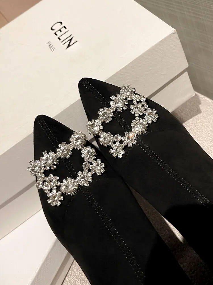 Women's Stiletto Ankle Boots - Pointed Toe, Stretch Velvet 5004 (6)