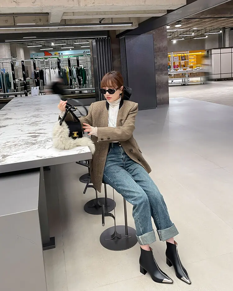 OEM Women's Pigskin Lining Ankle Boots with Chunky Heel 5045 (13)