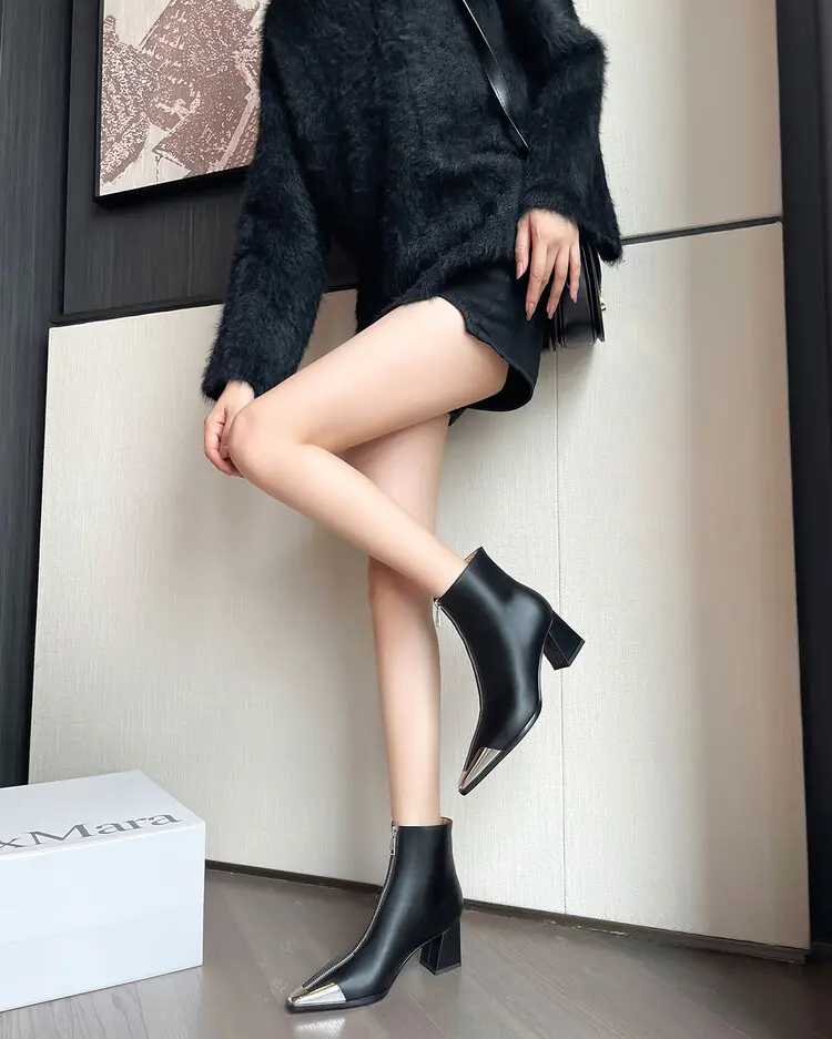 OEM Women's Pigskin Lining Ankle Boots with Chunky Heel 5045 (3)