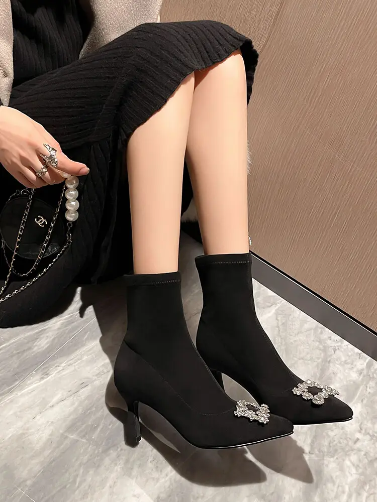 Women's Stiletto Ankle Boots - Pointed Toe, Stretch Velvet 5004 (3)