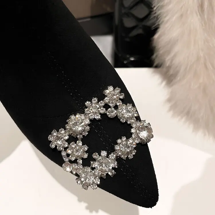 Women's Stiletto Ankle Boots - Pointed Toe, Stretch Velvet 5004 (15)