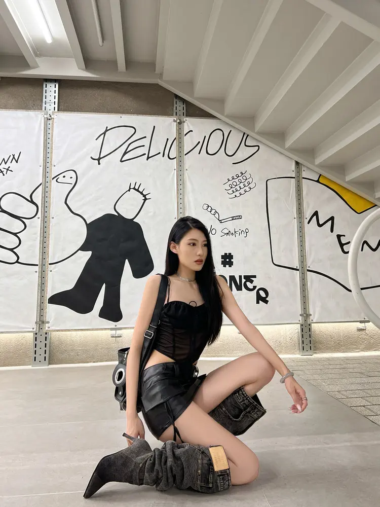 7cm Stiletto Pull-On Women's Knee-High Denim Heel Boots (25)