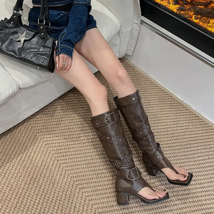 Women’s Sexy All season Knee-High Boots with open Toe 7718 (7)